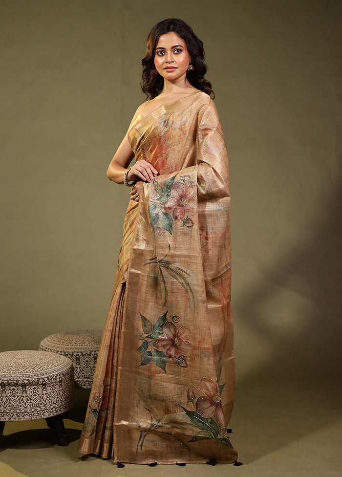 Yellow Linen Silk Saree With Blouse Piece