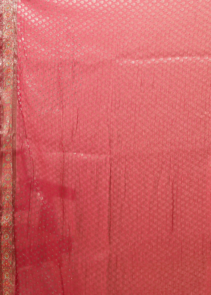 Pink Handloom Pure Georgette Saree With Blouse Piece