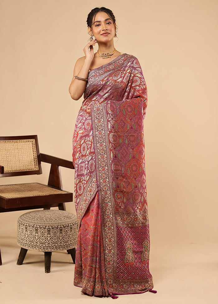 Purple Handloom Pure Georgette Saree With Blouse Piece