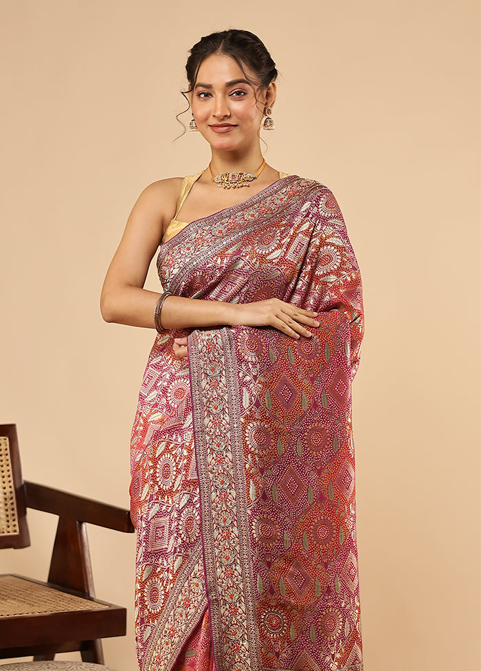 Purple Handloom Pure Georgette Saree With Blouse Piece