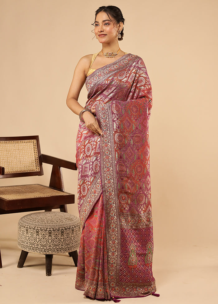 Purple Handloom Pure Georgette Saree With Blouse Piece