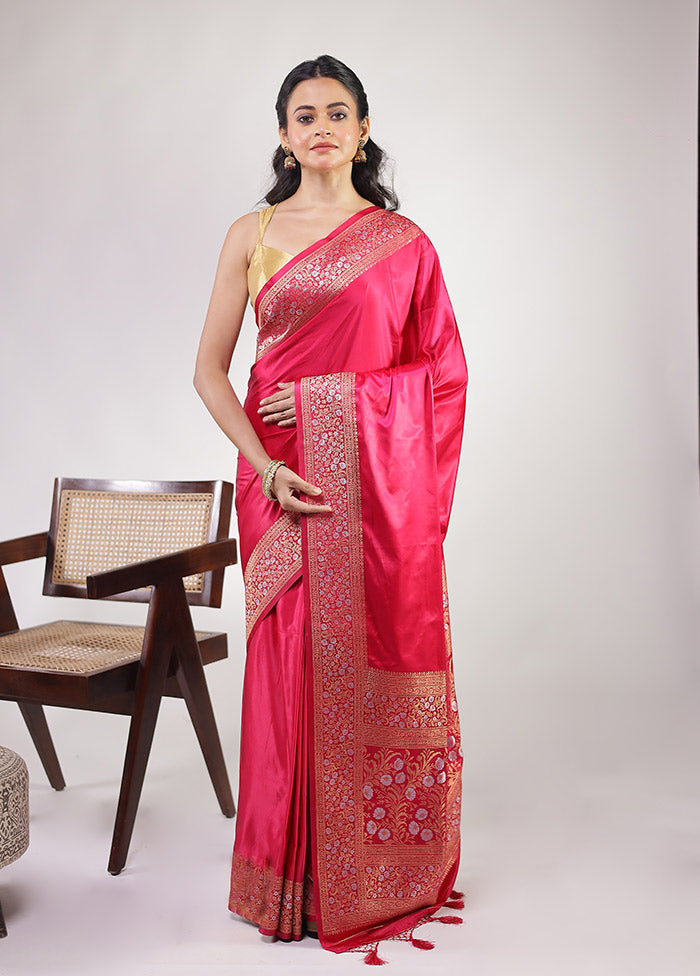 Pink Dupion Silk Saree With Blouse Piece
