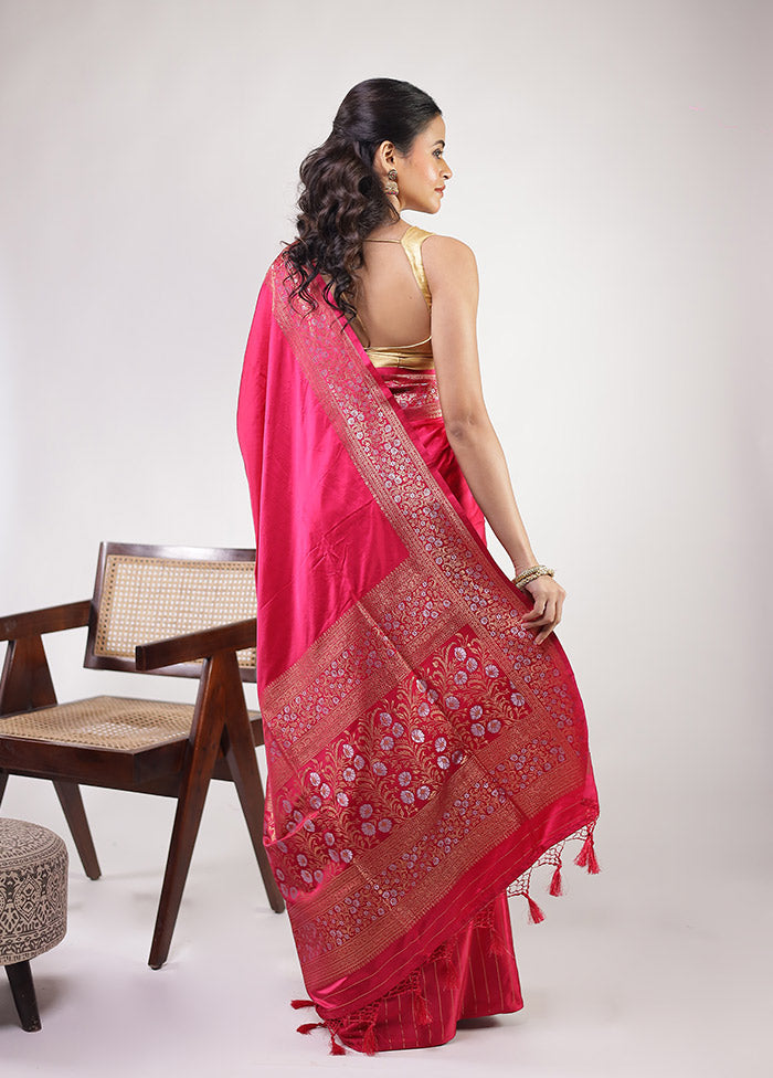 Pink Dupion Silk Saree With Blouse Piece