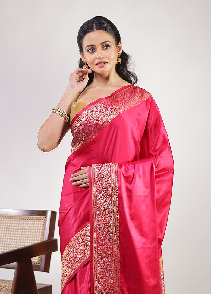 Pink Dupion Silk Saree With Blouse Piece