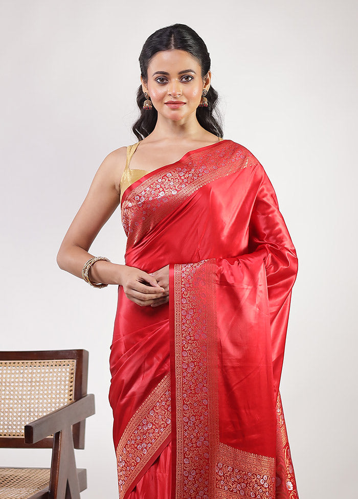 Red Dupion Silk Saree With Blouse Piece