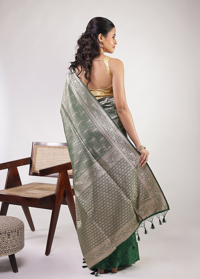 Green Dupion Silk Saree With Blouse Piece