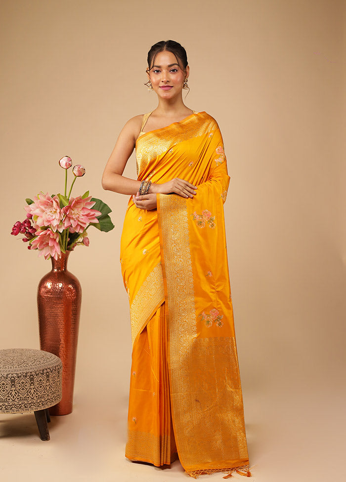 Yellow Dupion Silk Saree With Blouse Piece