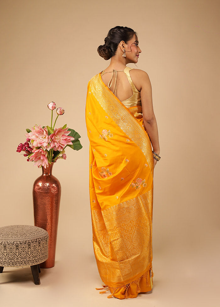 Yellow Dupion Silk Saree With Blouse Piece