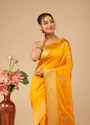 Yellow Dupion Silk Saree With Blouse Piece