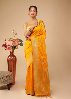 Yellow Dupion Silk Saree With Blouse Piece