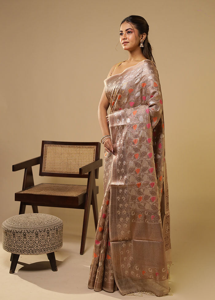 Cream Tissue Silk Saree With Blouse Piece