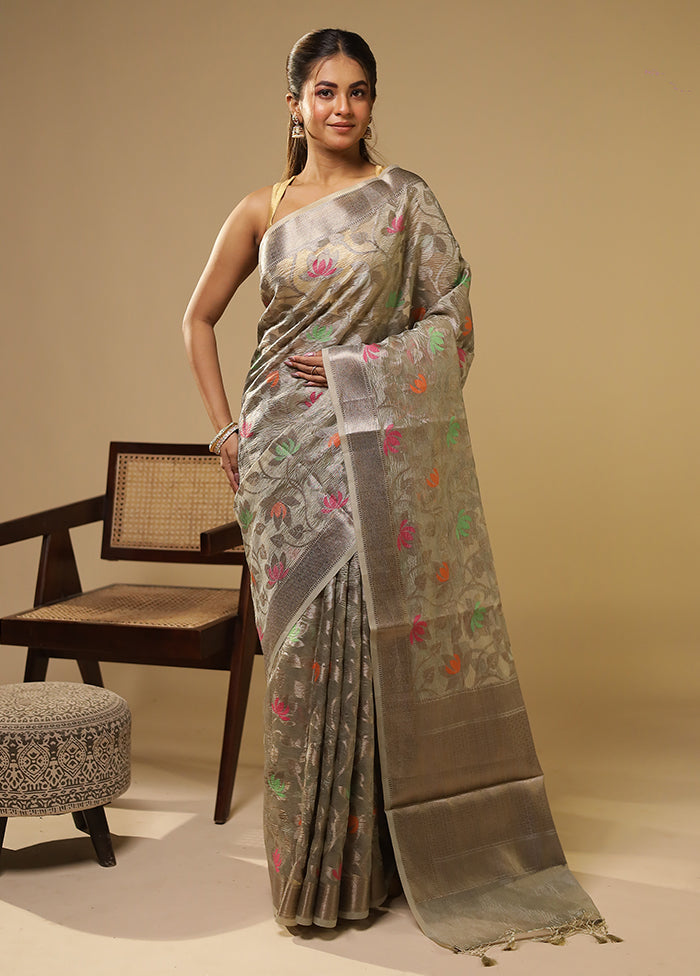 Cream Tissue Silk Saree With Blouse Piece