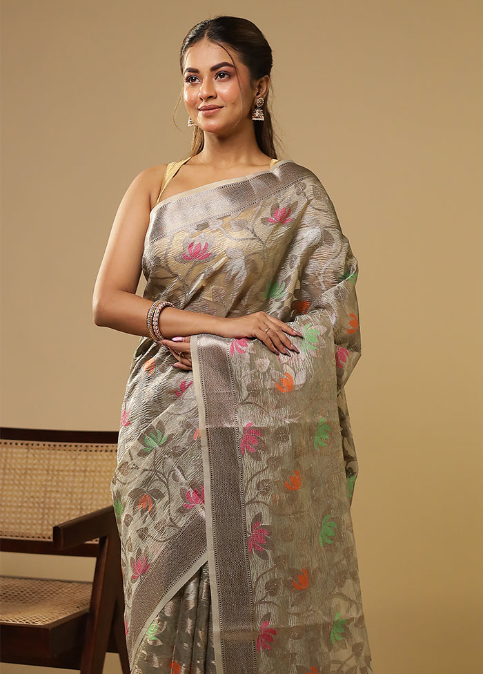 Cream Tissue Silk Saree With Blouse Piece