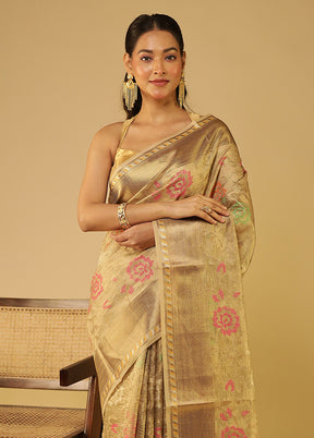 Yellow Tissue Silk Saree With Blouse Piece
