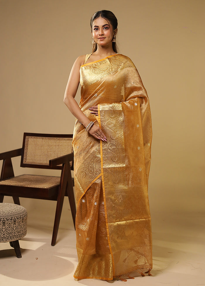Yellow Tissue Silk Saree With Blouse Piece