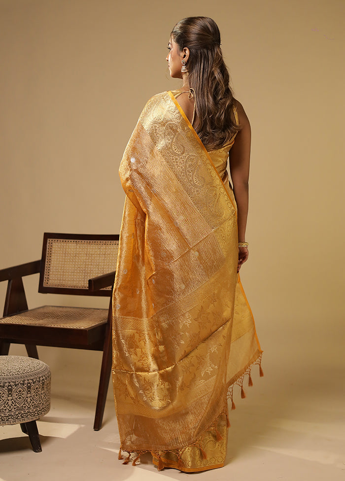 Yellow Tissue Silk Saree With Blouse Piece