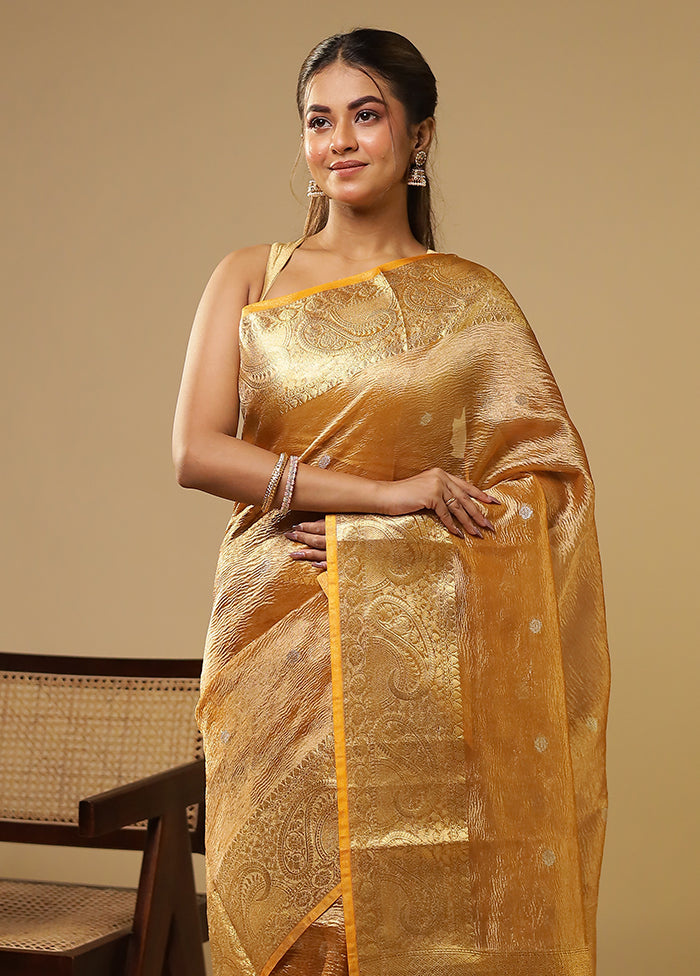 Yellow Tissue Silk Saree With Blouse Piece