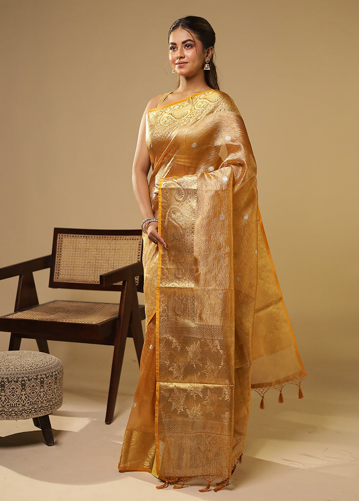 Yellow Tissue Silk Saree With Blouse Piece