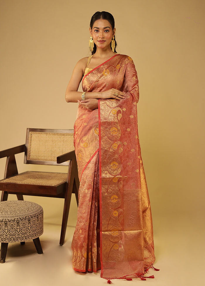 Pink Tissue Silk Saree With Blouse Piece