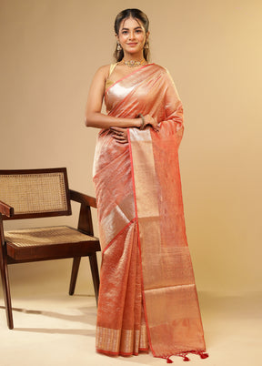Pink Tissue Silk Saree With Blouse Piece