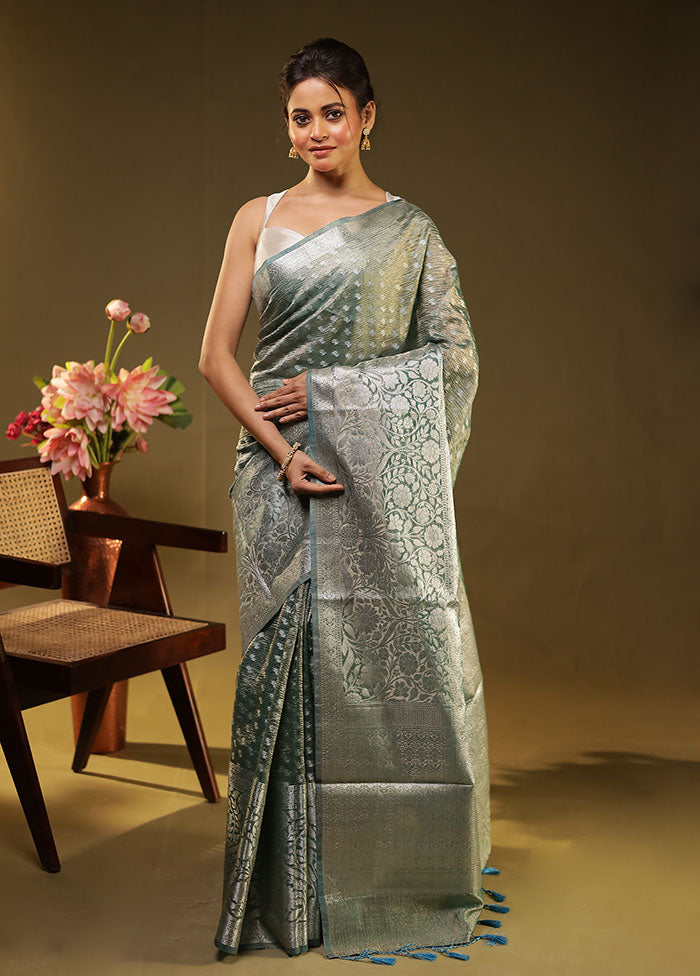 Green Tissue Silk Saree With Blouse Piece