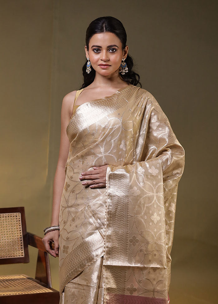 Cream Tissue Silk Saree With Blouse Piece