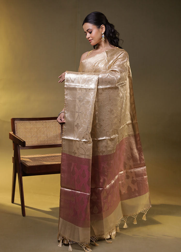Cream Tissue Silk Saree With Blouse Piece