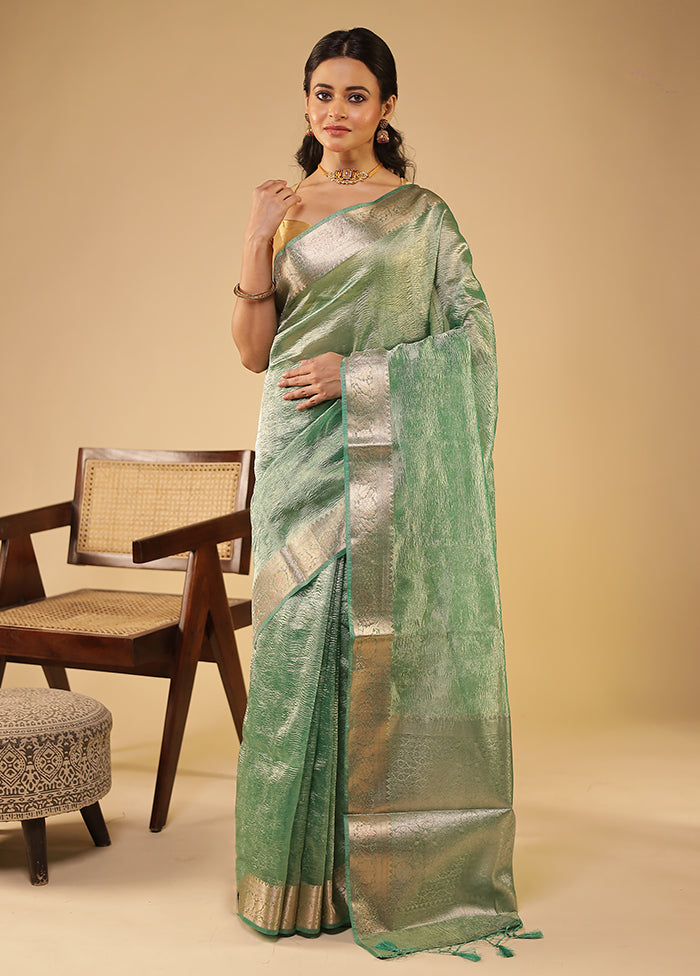 Green Tissue Silk Saree With Blouse Piece