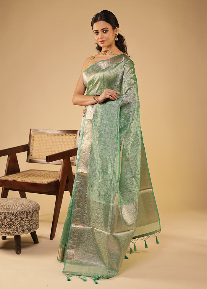 Green Tissue Silk Saree With Blouse Piece