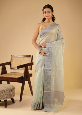 Green Tissue Silk Saree With Blouse Piece