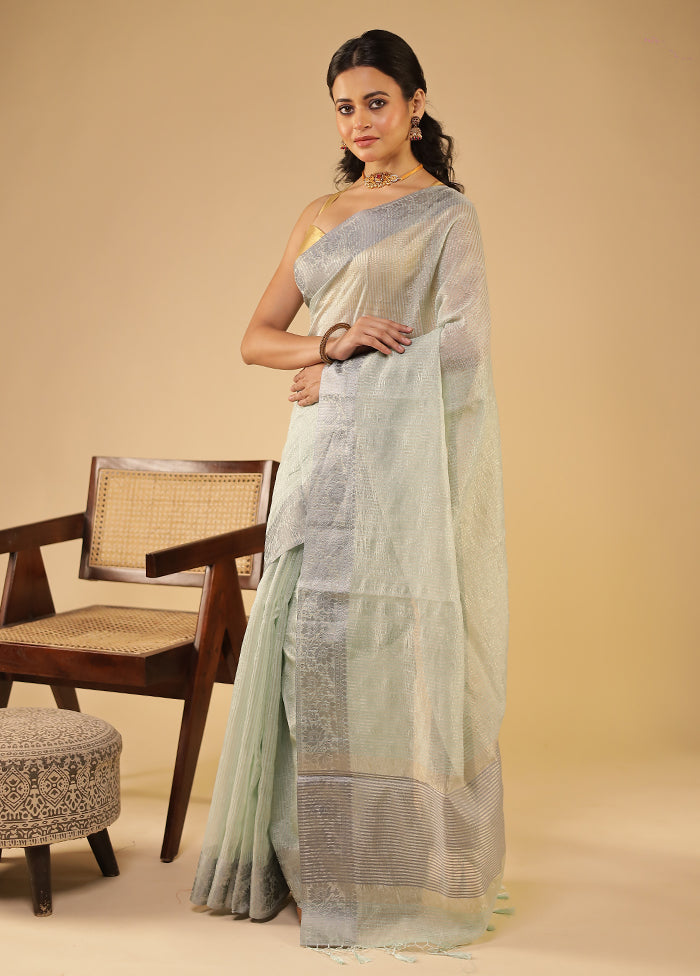 Green Tissue Silk Saree With Blouse Piece