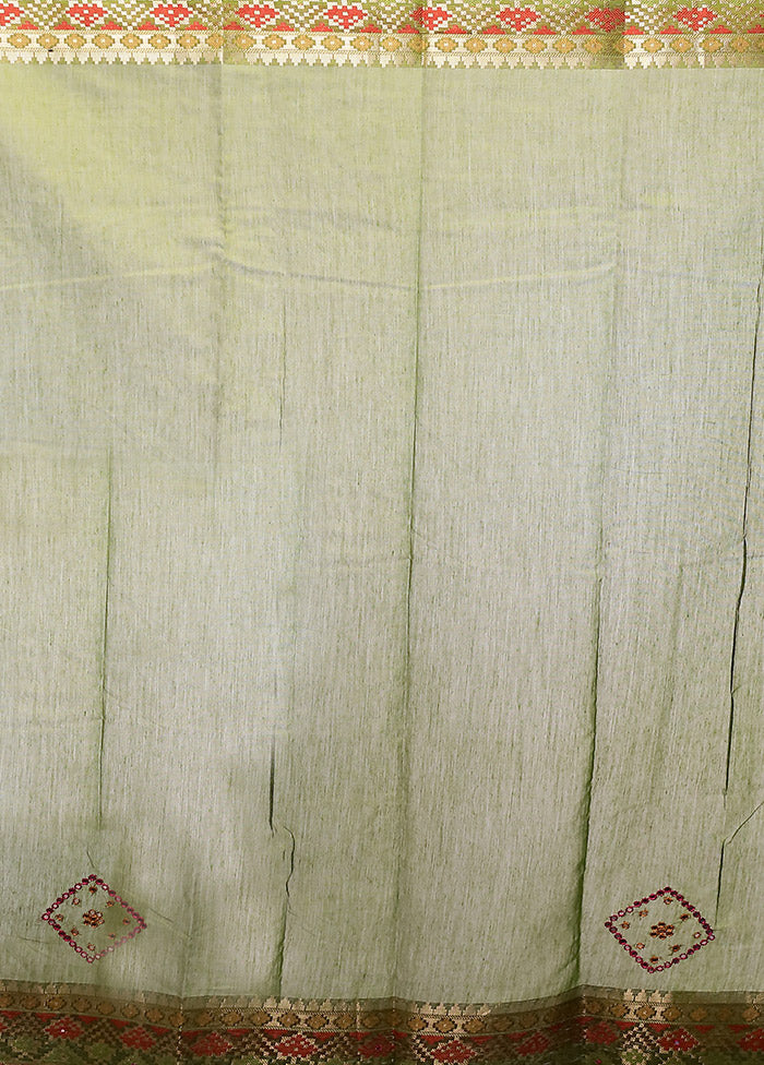 Green Pure Cotton Saree With Blouse Piece