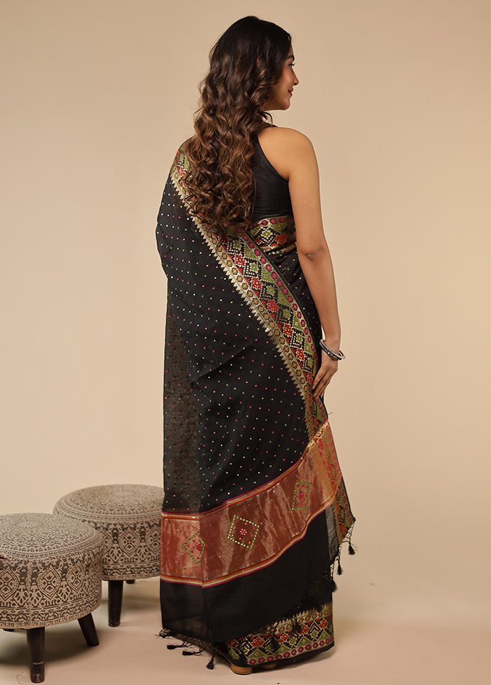 Black Pure Cotton Saree With Blouse Piece