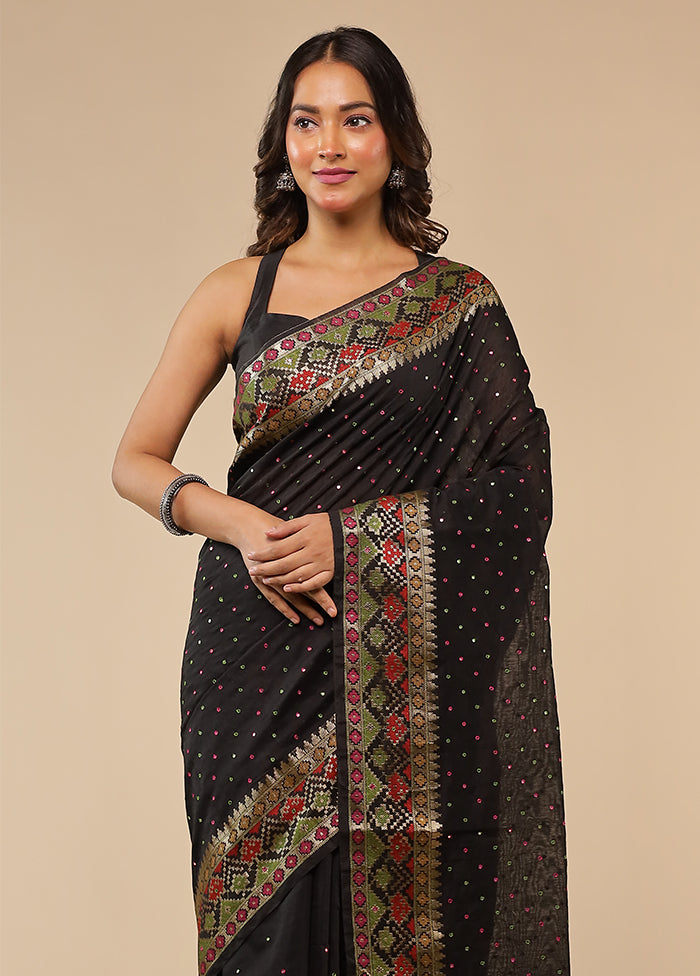Black Pure Cotton Saree With Blouse Piece