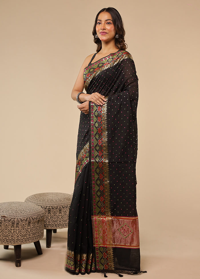 Black Pure Cotton Saree With Blouse Piece
