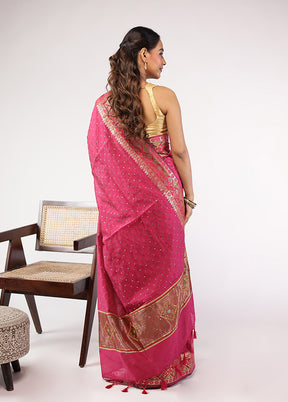 Pink Pure Cotton Saree With Blouse Piece