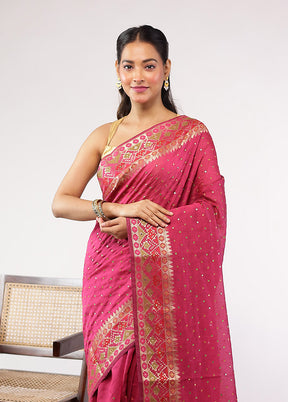Pink Pure Cotton Saree With Blouse Piece