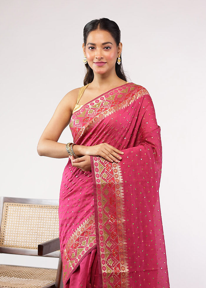 Pink Pure Cotton Saree With Blouse Piece