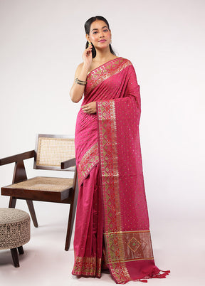 Pink Pure Cotton Saree With Blouse Piece