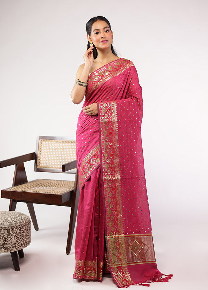 Pink Pure Cotton Saree With Blouse Piece