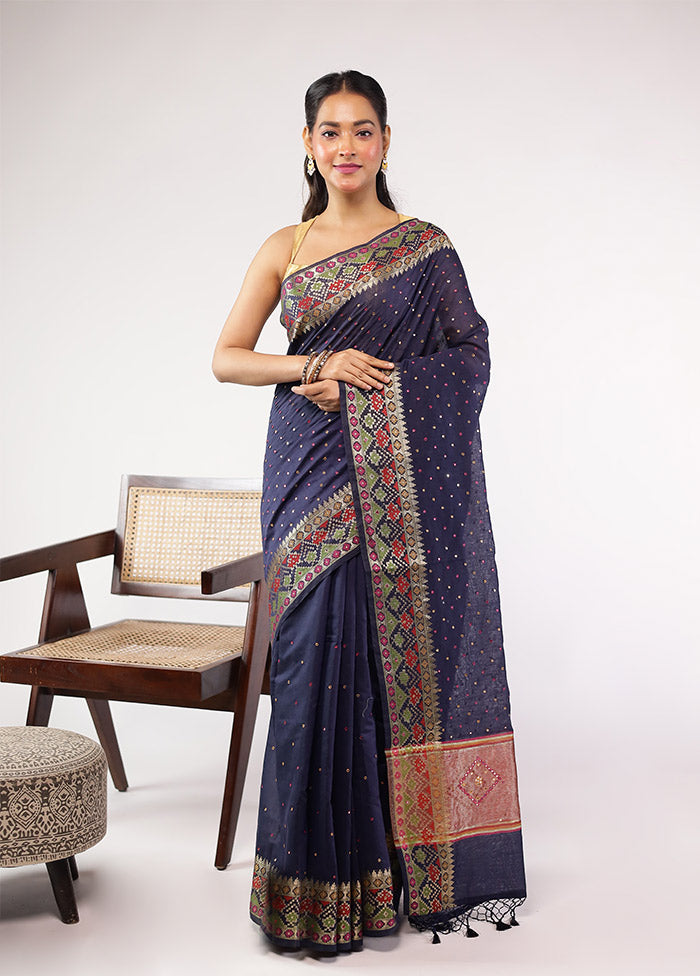 Blue Pure Cotton Saree With Blouse Piece