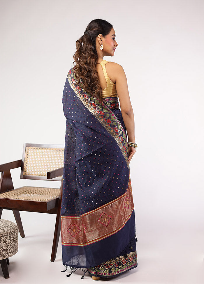 Blue Pure Cotton Saree With Blouse Piece