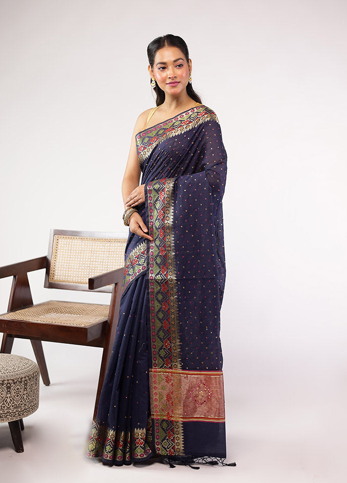 Blue Pure Cotton Saree With Blouse Piece