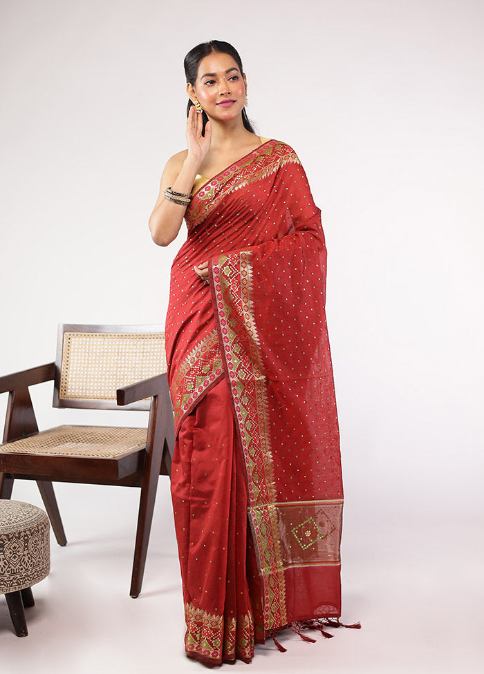 Red Pure Cotton Saree With Blouse Piece