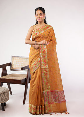 Yellow Pure Cotton Saree With Blouse Piece