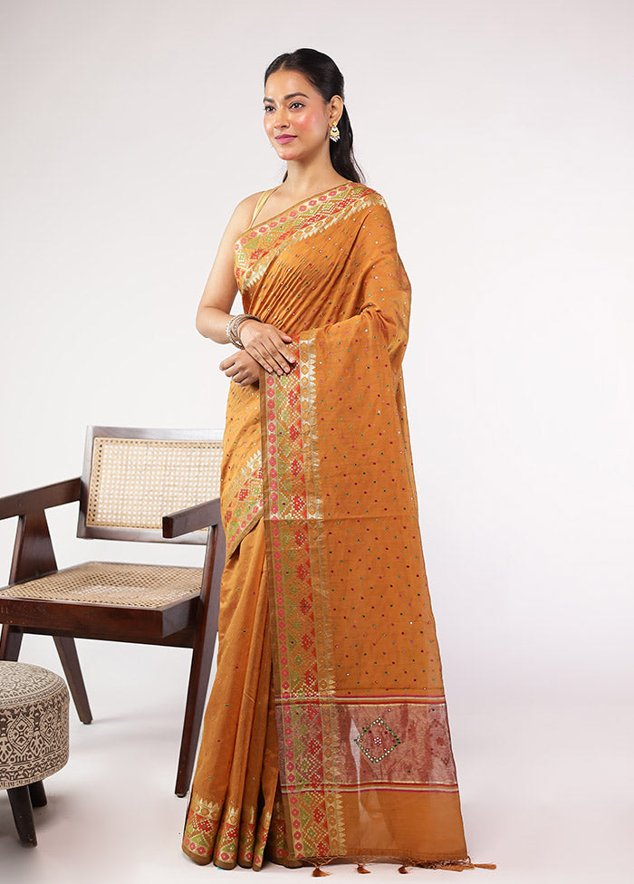 Yellow Pure Cotton Saree With Blouse Piece