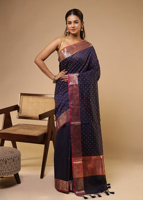 Blue Pure Cotton Saree With Blouse Piece