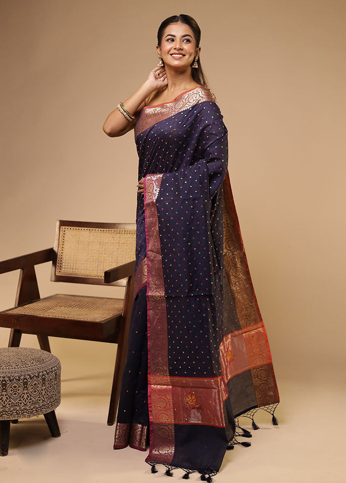 Blue Pure Cotton Saree With Blouse Piece