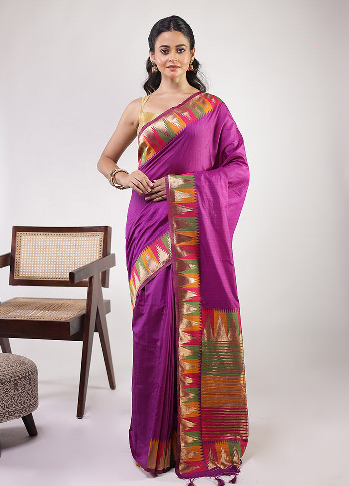 Purple Dupion Silk Saree With Blouse Piece