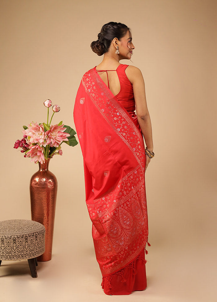 Red Dupion Silk Saree With Blouse Piece